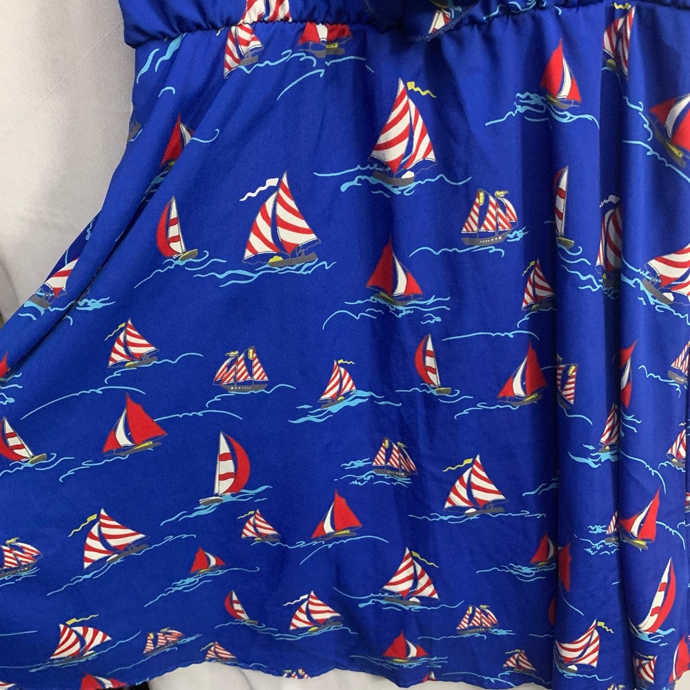 Hello Miss Sailboat Dress Ruffles and Spaghetti Straps Size S - Picture 3 of 9